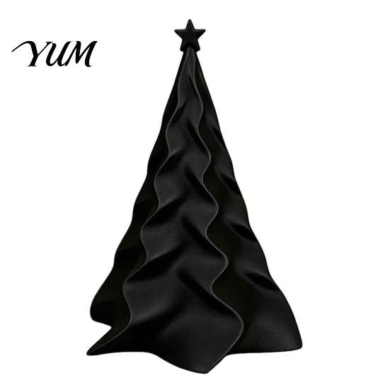 Small Christmas Gift for Friends 3D Printed Pleated Tree Ornament, Wavy Desktop Compact Seasonal Shelf Ornament Decoration with Star Topper