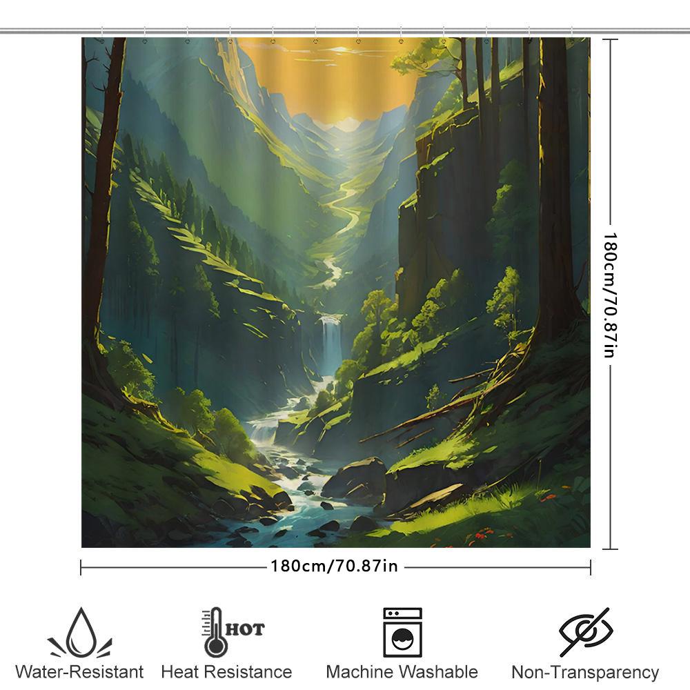 Vivid Green Forest Shower Curtain Nature River Landscape Design For Bathroom Decorations Waterproof Fabric Material 180 X 240Cm