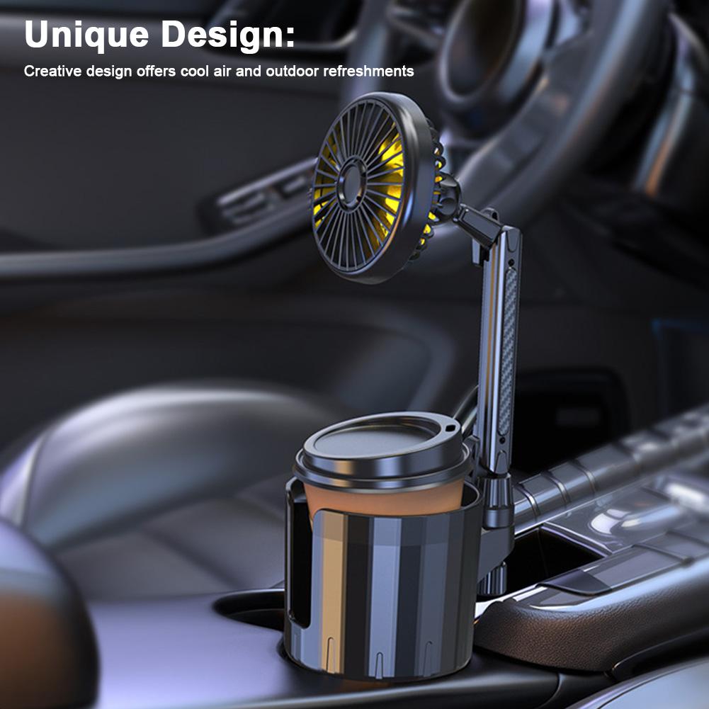 

12V/24V 2 in 1 Portable Vehicle Cooling Fan with Light with Cup Holder USB Fan Adjustable Base 3 Speeds for RV Truck Office