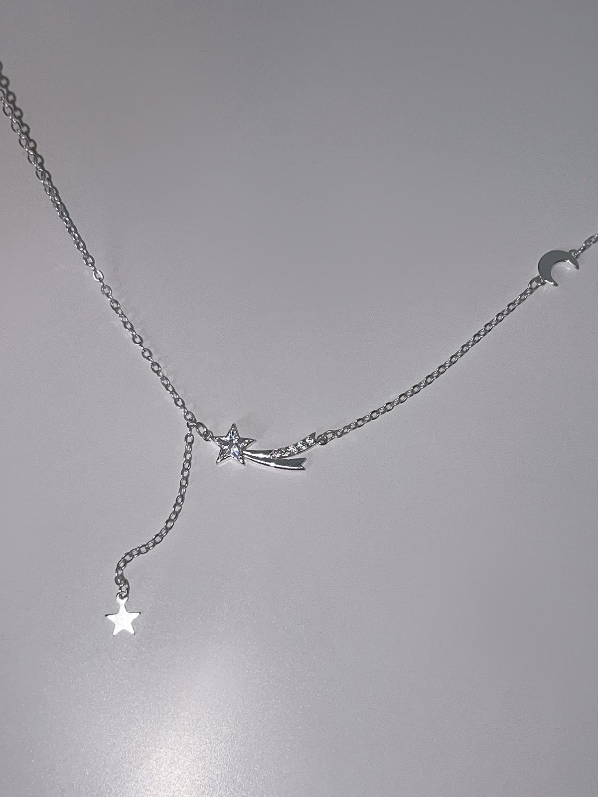 

925 sterling silver star moon necklace women s light luxury niche zircon collarbone chain high-end temperament meteor neck chain new 925 silver