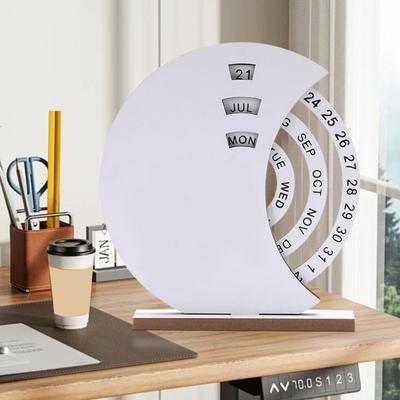 Calendário de mesa rotativo de madeira perpétuo com base resistente data semana mês exibição casa escritório quarto mesa calendário decoração