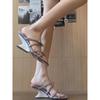 French Niche One-word with Open-toed Bow Slippers Women's Summer Wear High Heels Wedge Heel with Skirt