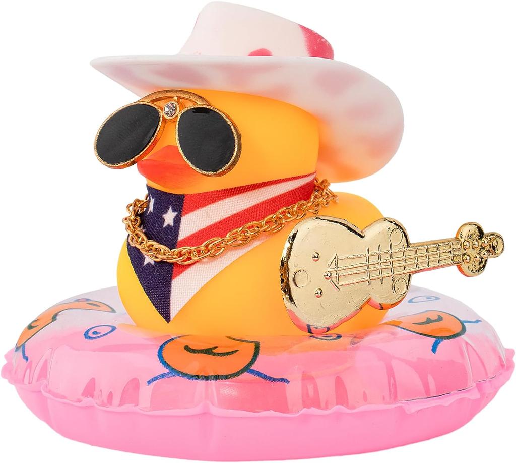 Car Duck Ornament Dashboard Decorations For Car Rubber Accessories With Sunglasses Hat Necklace Swim Ring And Mini Musical Instr