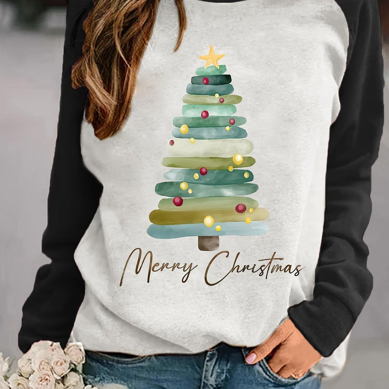 Свитшот с принтом рождественской елки - мягкий повседневный с длинным рукавом и круглым вырезом для осени и зимы - женская комфортная одежда 6XL 980₽