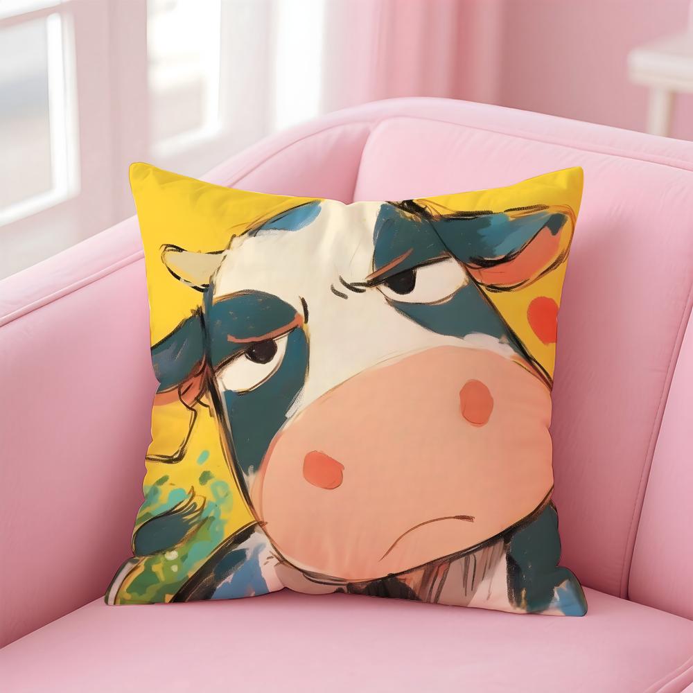 Cute graffiti style cow Cushion Cover Pillowcase Short Plush Invisible zipper Room Sofa Cushion Cover