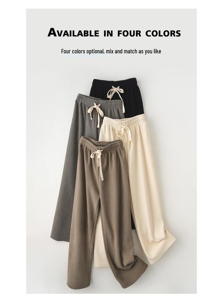 YX Dámské pletené kalhoty se širokými nohavicemi s fleecovou podšívkou - S vysokým pasem, zeštíhlující, žebrované, teplé, podzimní/zimní ležérní oblečení