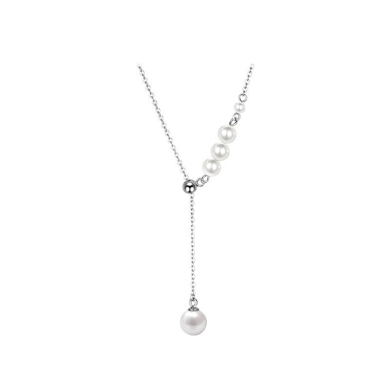 Silver S925 Sterling Silver Pearl Necklace White Fritillary Adjustable Clavicle Chain Tassel Necklace French Retro Cold Wind 925 silver