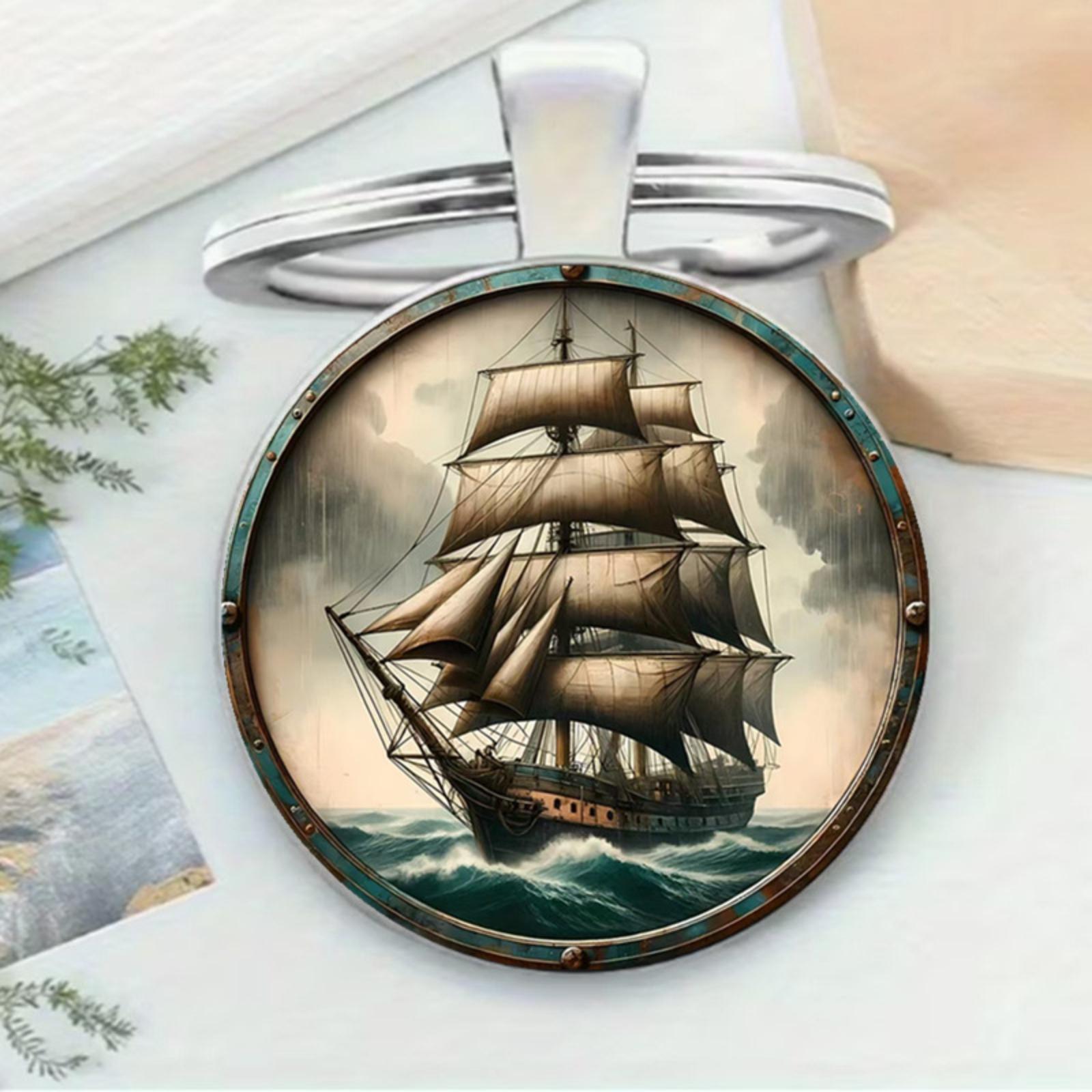 

Round Glass Alloy Keychain One Size