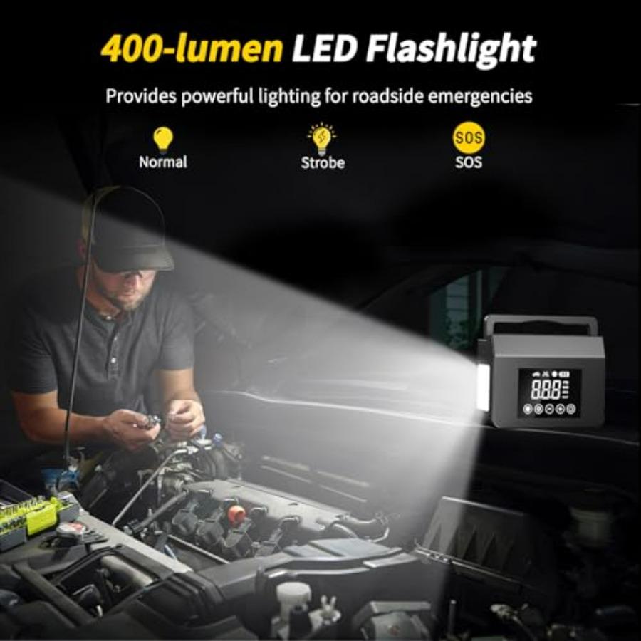 4000A Jump Starter with Air Compressor 150PSI 12V Smart Portable Car Jump Starter All Gas 8.0L Diesel 15000mAh Power Bank Jumpe