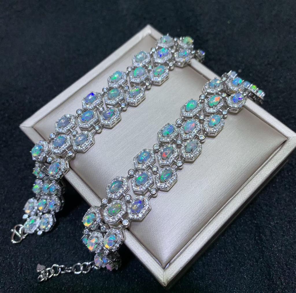 Luxury Natural White Opal Bracelet 925 Silver Good Quality Ethiopian Opal Gemstone 3*4mm for Women Party Birthday Jewelry Gift