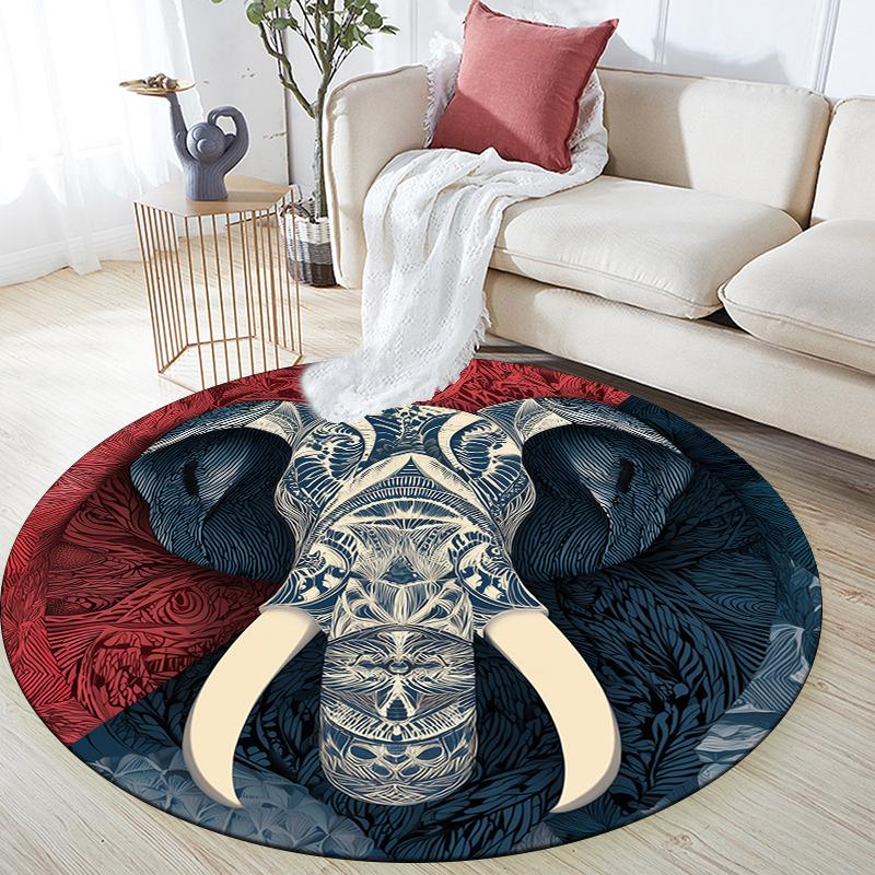 Sacred Elephant Pattern Round rug,Carpet Rug for Living Room Bedroom Sofa Playroom Decor,Non-slip Floor Mat,Holiday Gifts and Birthday Gifts