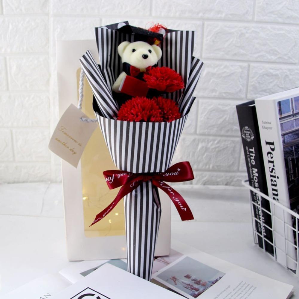 Sunflower Bear Bouquet Bouquet Decoration Rose Sunflower Soap Flower Plush Toy Birthday Party Cartoon Lovely Bear