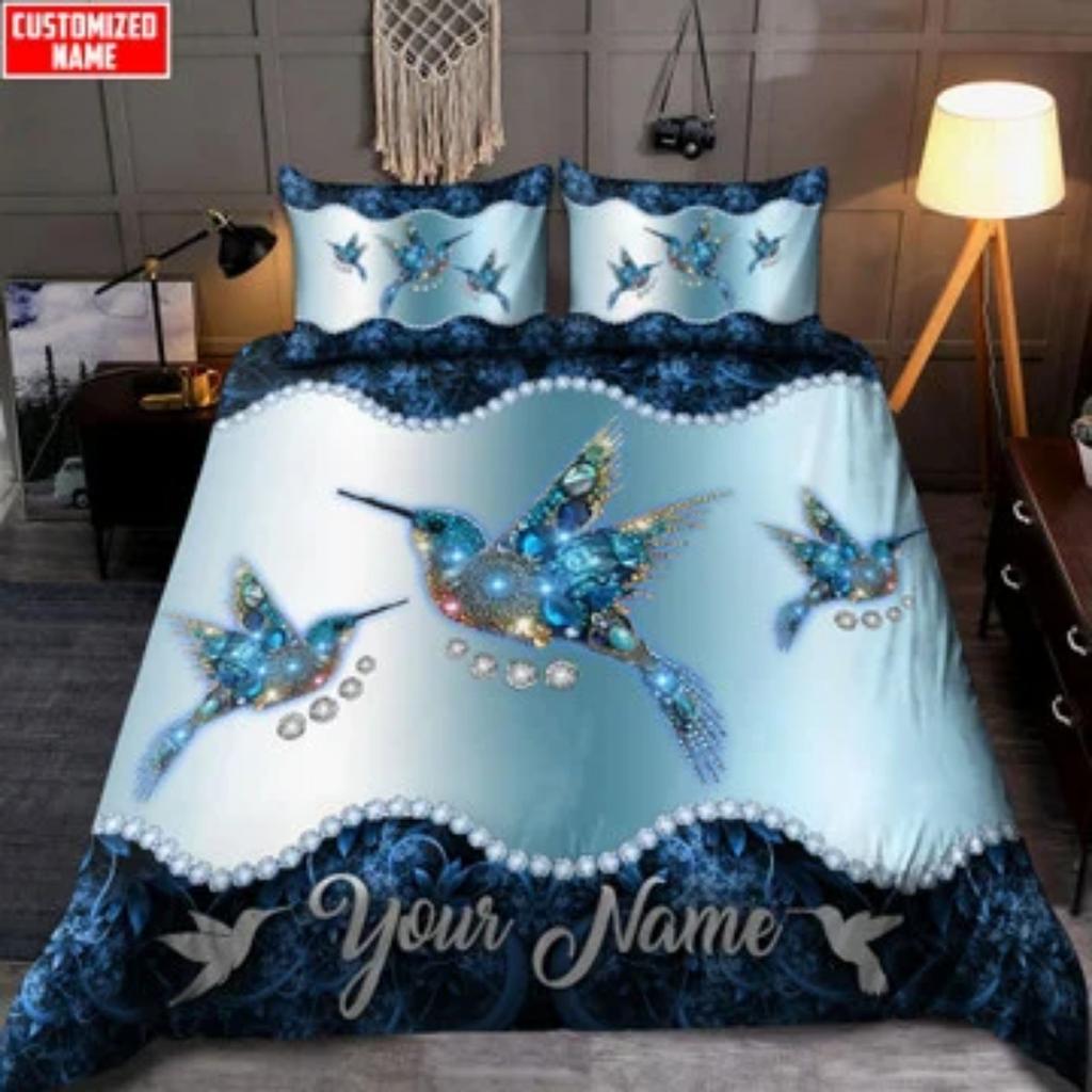 Tmarc Tee Personalized Hummingbird Purple Color Bed Set Cover Home Bedding Set