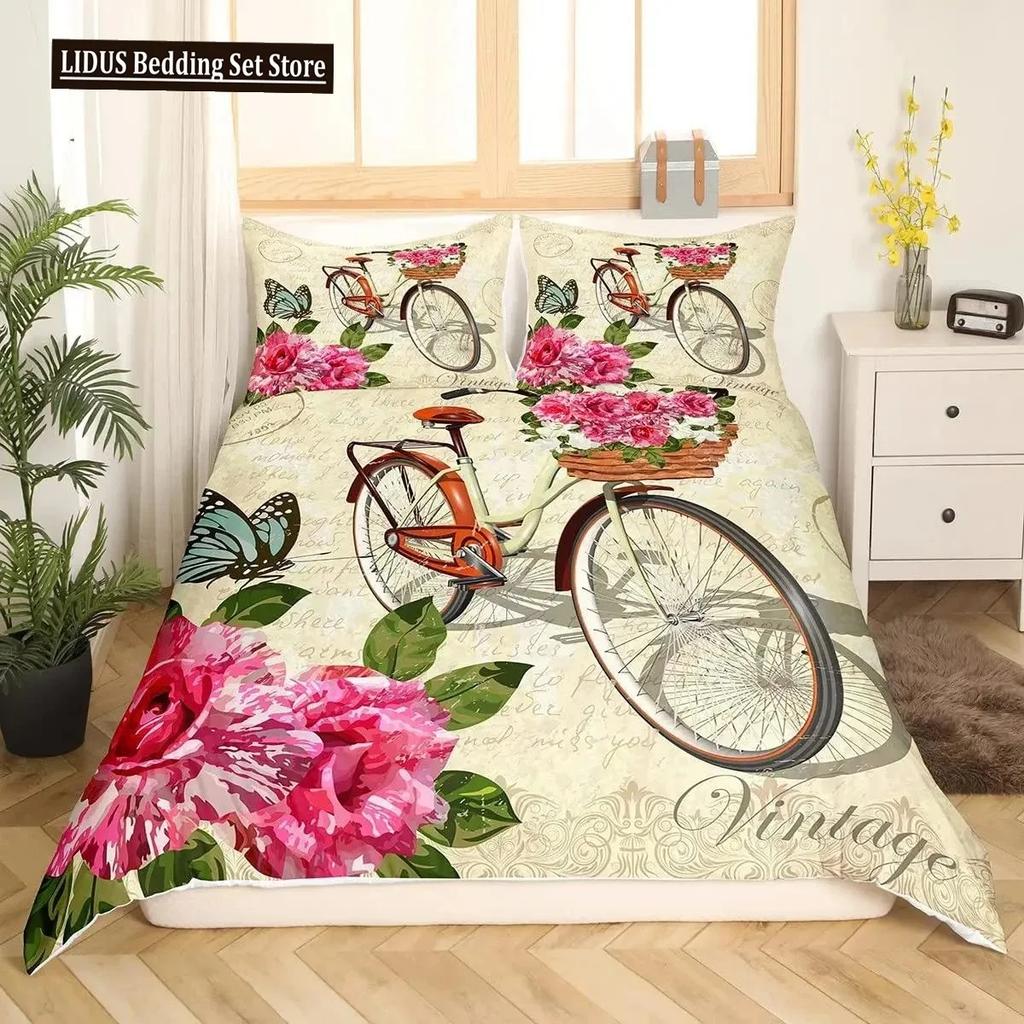 Comforter Valentine Day King Queen Paris Eiffel Tower Bedding Set Pink Watercolor Tulips Flowers Balloon Polyester