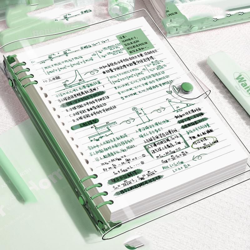 60sheets A5 Transparent Soft Leather Loose-leaf Notebooks with Detachable Ring Covers and Horizontal Lines for Students