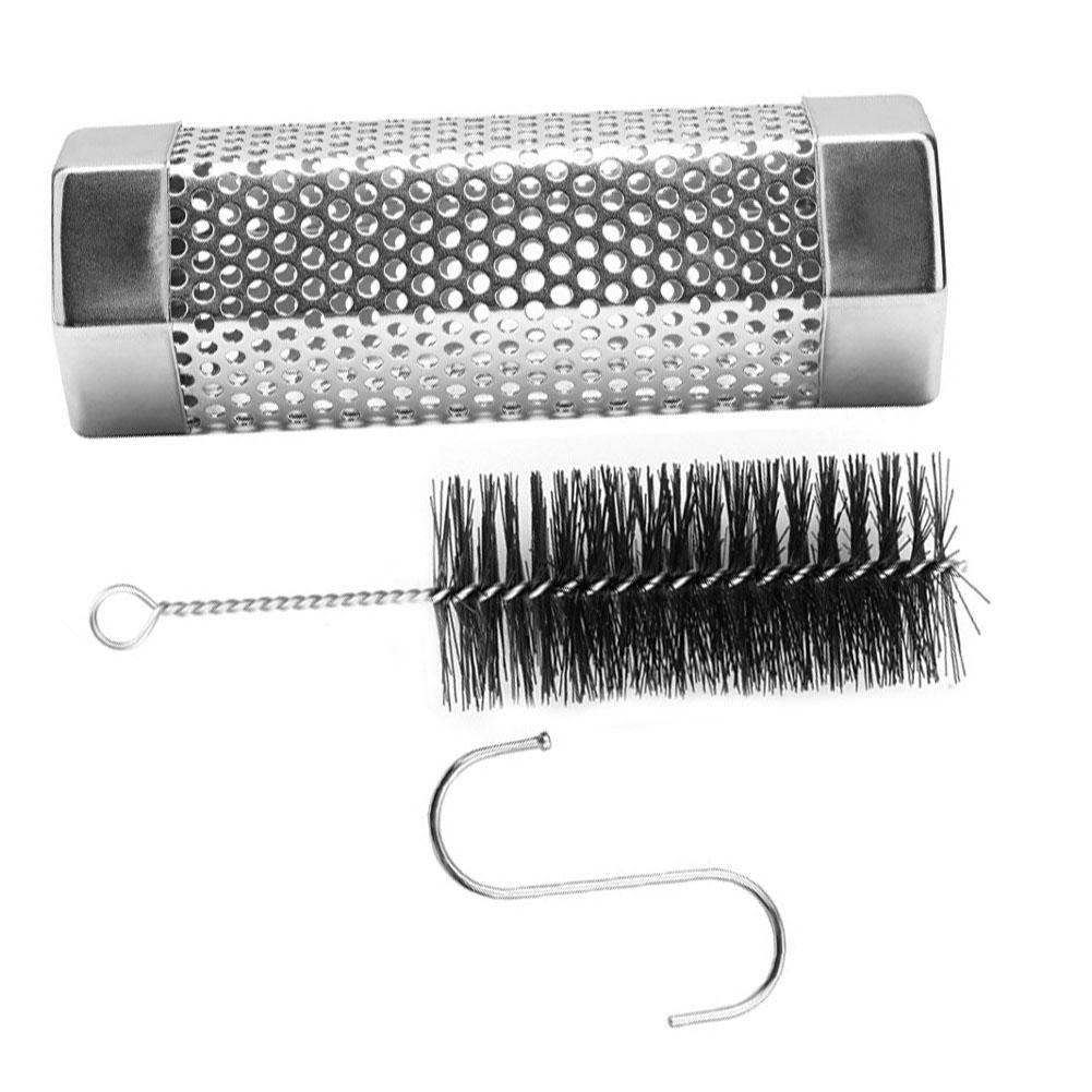 1 Set Stainless Steel Pipe 6-inch Large Capacity Hexagonal Shape Prevents Rolling BBQ Smoke Tube For Flavorful Hot & Cold