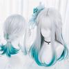 Blue White Gradient Bangs Straight Synthetic Wig with Ponytail Anime Party Cosplay Fashion 2025 New Fiber Hairdo