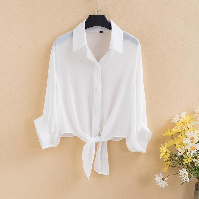 Chiffon Shirt Solid Color Loose Outer Cover Cardigan Seaside Sunscreen Clothes Summer Air Conditioning Shirt Small Shawl Female