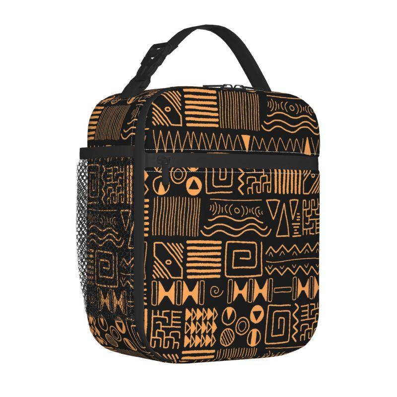 Africa Ethnic Tribal Art Insulated Lunch Bag African Bogolan Print Portable Thermal Cooler Oxford Lunch Box Food Bento Tote Bag