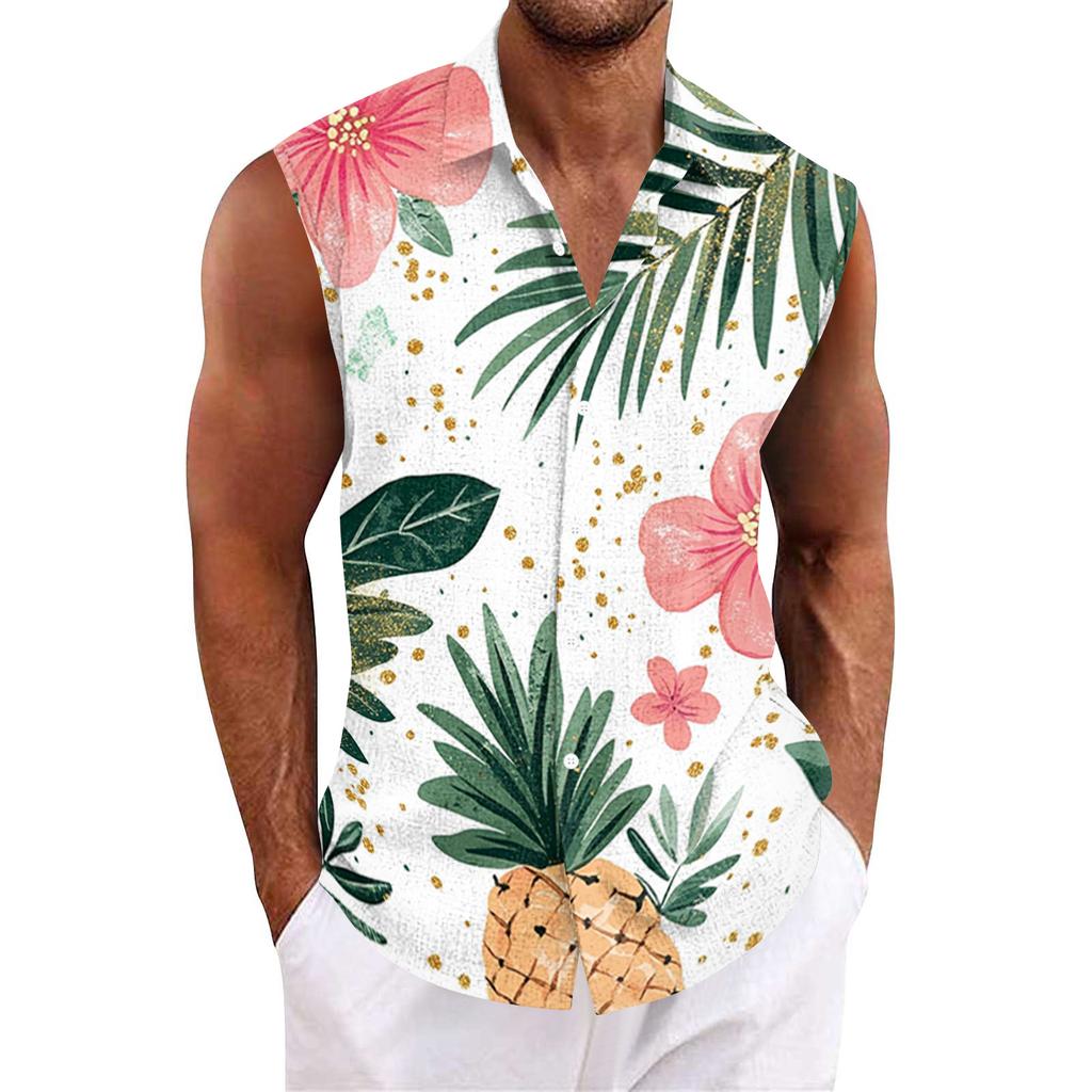 Men's Hawaiian Lapel Button-down Shirt T-shirt Top