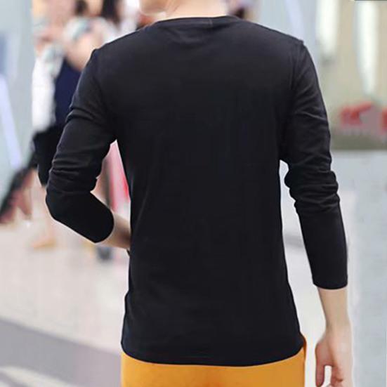 Men T-shirt V Neck Buttons Decoration Slim All Match Spring Base Shirt for Daily Wear