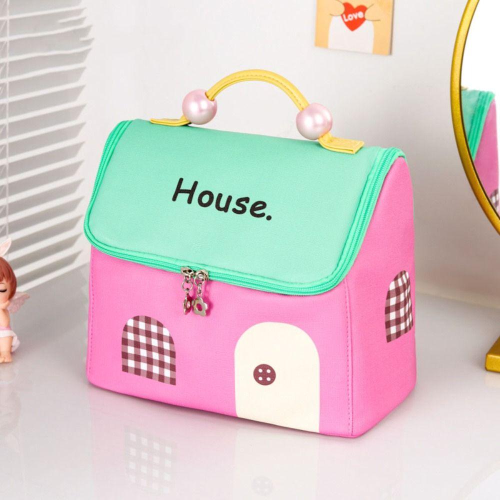 Kawaii Handheld Cosmetic Case House-shaped Toiletry Storage Bag Cute Cabin Makeup Bag  Ladies
