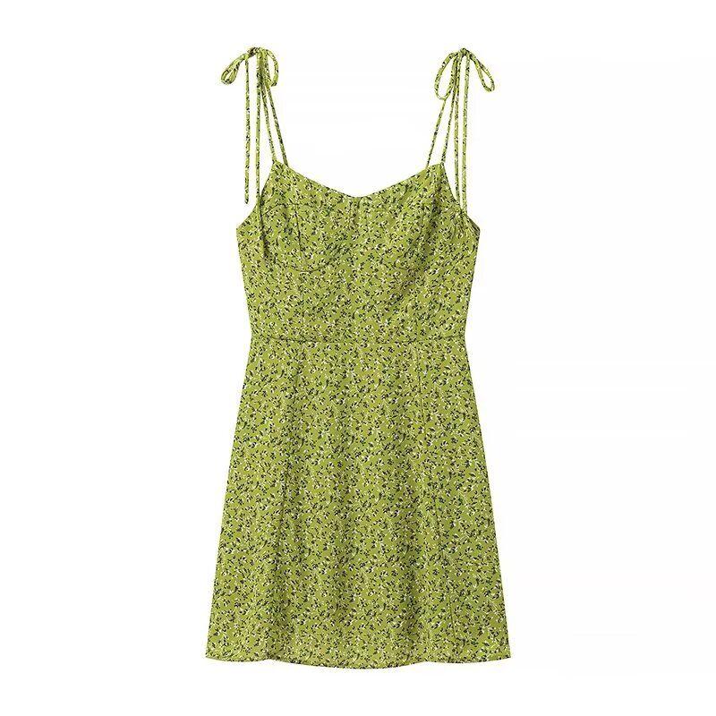 

Kaslead Новое поступление Женская одежда Модный стиль Модный Повседневный Простой и Короткий Платье на бретелях с цветочным принтом Green L