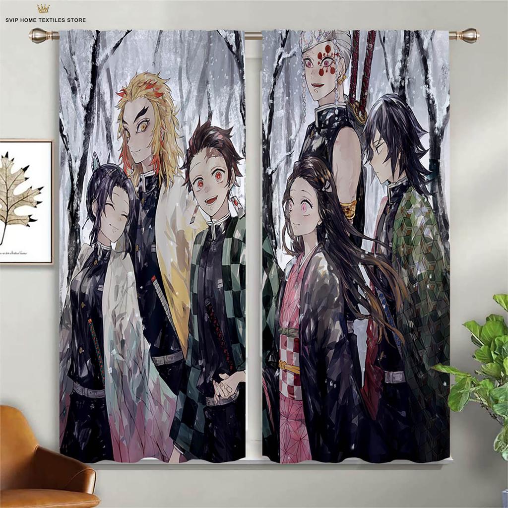 Japanese Comic Printed Curtains, Hot-Blooded Animation, Living Room, Study, Children's Room, Decorative, Easy to Wash, 2Pcs