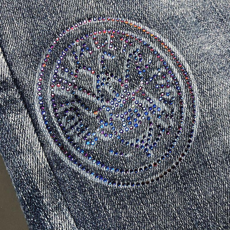 Blugi cu imprimeu la modă pentru bărbați Pantaloni din denim cu litere imprimați Pantaloni drepti subțiri