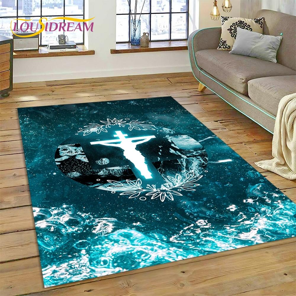 New 3D Pray Holy Bible Cross Jesus Carpet for Living Room Bedroom Home Decor,Floor Mat Non-slip Decoration for Sofa Doormat Gift