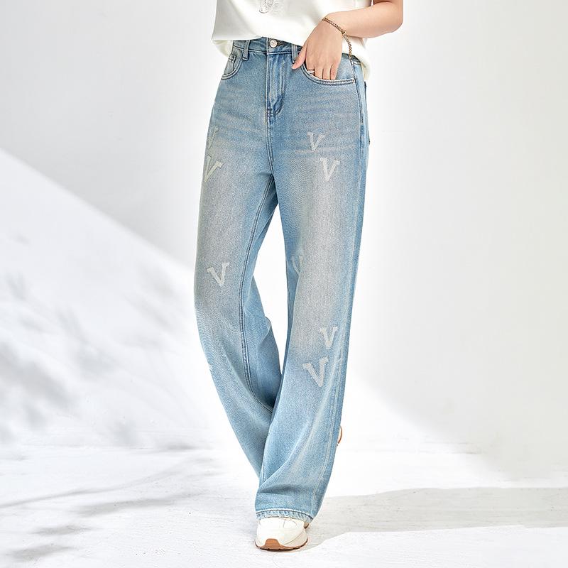 

Nanyou High-Waist Wide-Leg Denim Pants with Printed Letters M