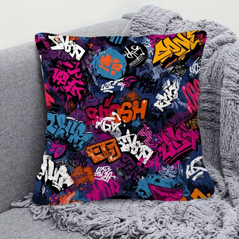 1Pc, Short Plush Decorative Pillowcase With Graffiti Art Journal Seamless Pattern - Modern Teacher Classroom Street School Appar