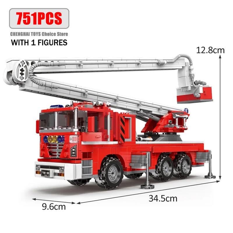 Simulation City Firefighter Rescue Engineering Vehicle Movable Building Block Fire Trucks Model Kit Childrens Assembled Toy Gift