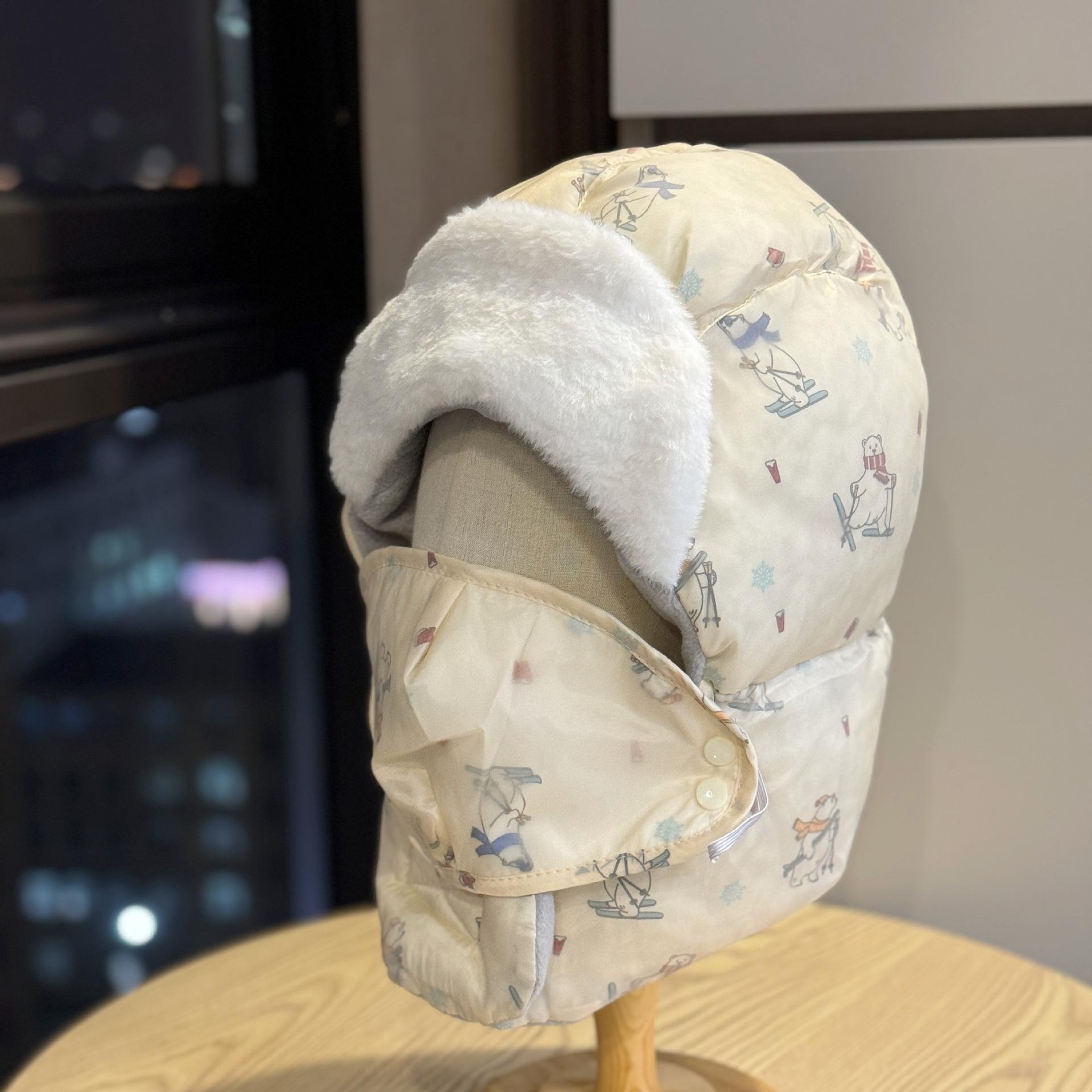

New Winter Cute Ski Bear Hat for Women, Thickened, Warm, Windproof, with Integrated Face Mask, Plush Lei Feng Hat, Trendy Adult54-60Average Size бежевый