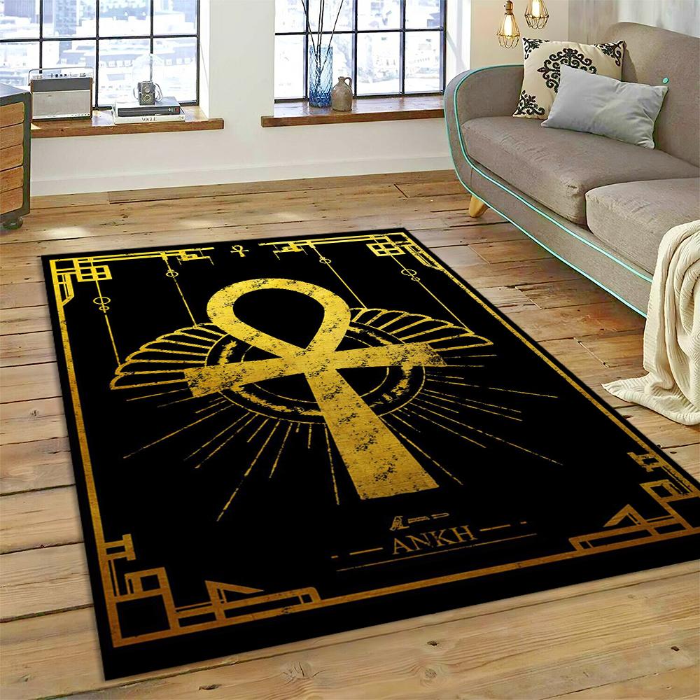 Ancient Egyptian Mythological Ideographic Sign Symbols Carpet Rug for Home Living Room Bedroom Sofa Doormat Decor,Non-slip Mat