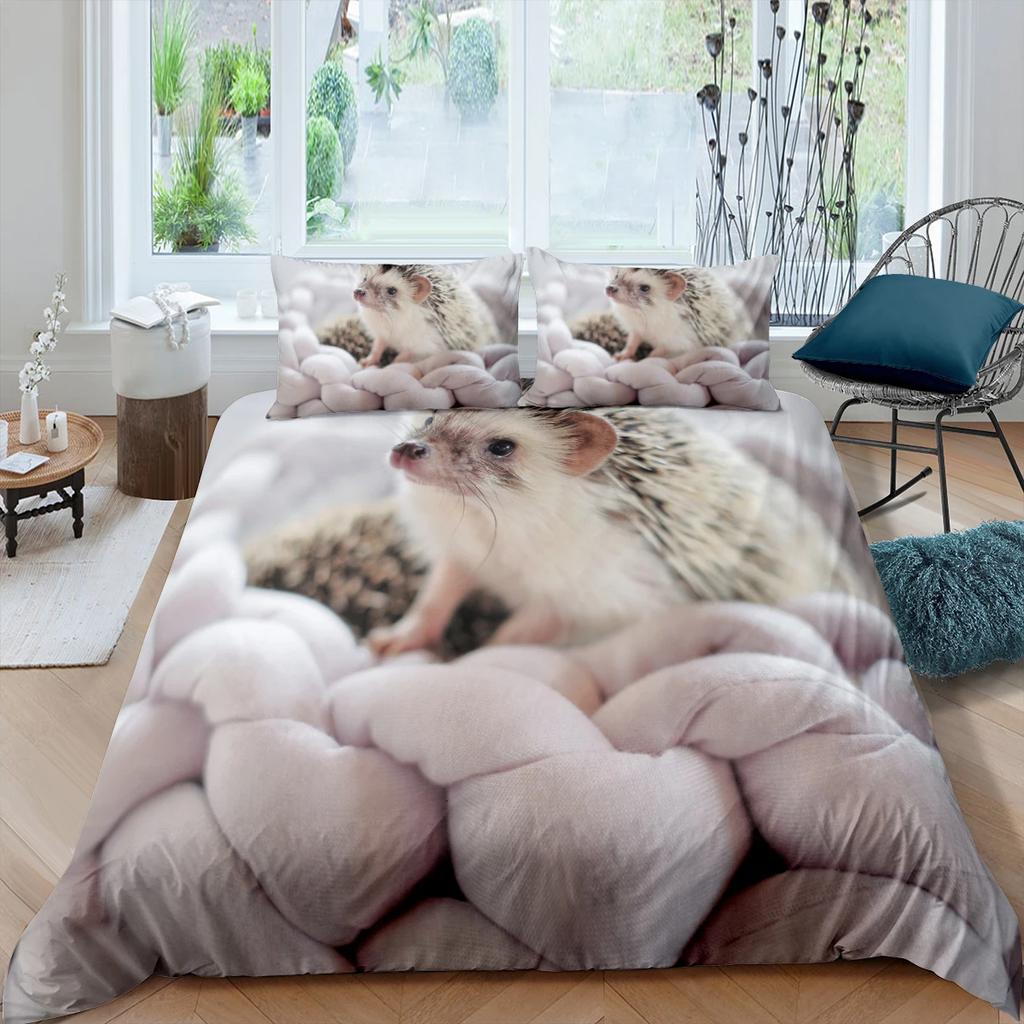Hedgehog Flower Duvet Cover Lovely Animals for Kids Teens Adults Wildlife Originality Design Room Decor Quilt Cover Child Gifts