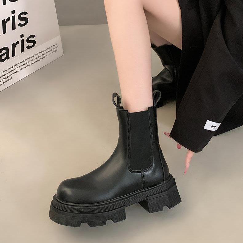 Black versatile thick heel platform Martin boots women's 2025 new summer thin small retro heightening short boots