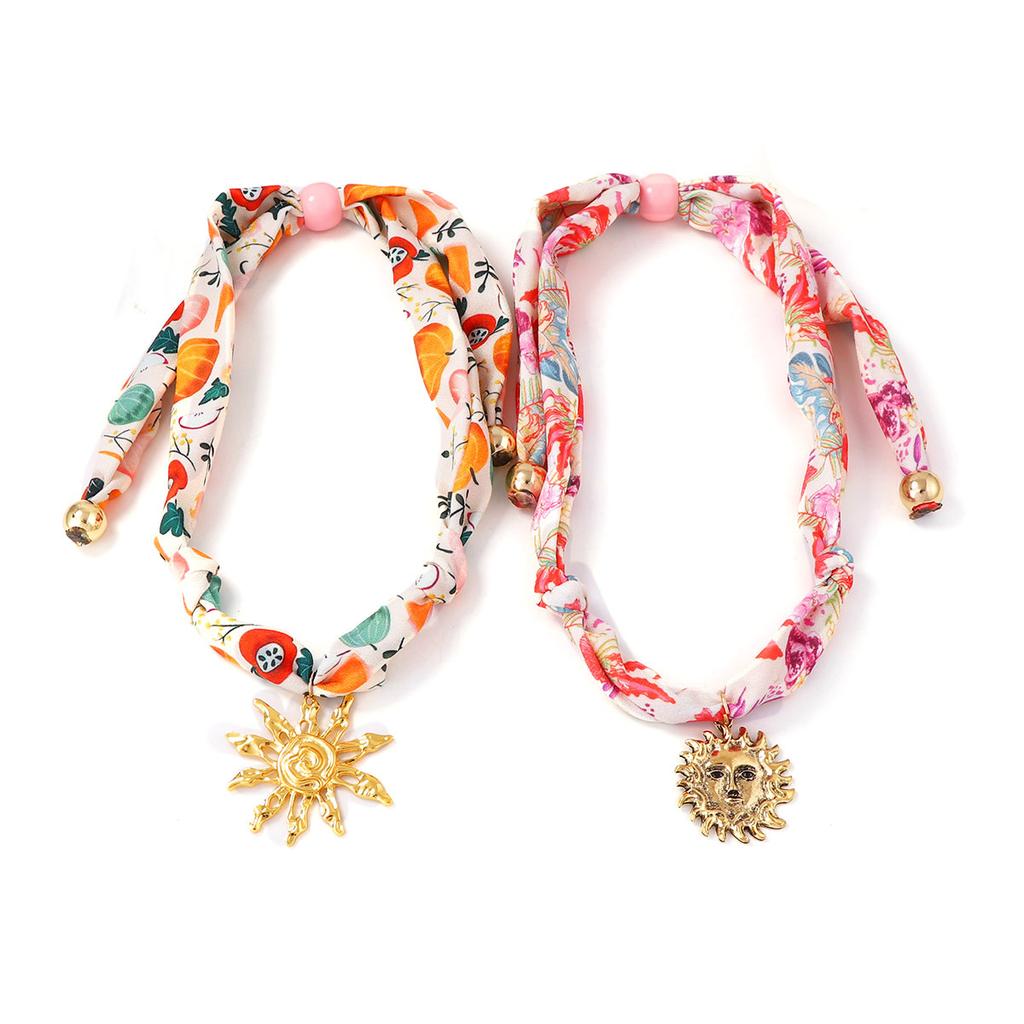 New Personality Trend European and American Simple Fashion Color Silk Scarf Alloy Sunflower Pendant Pull Rope Necklace