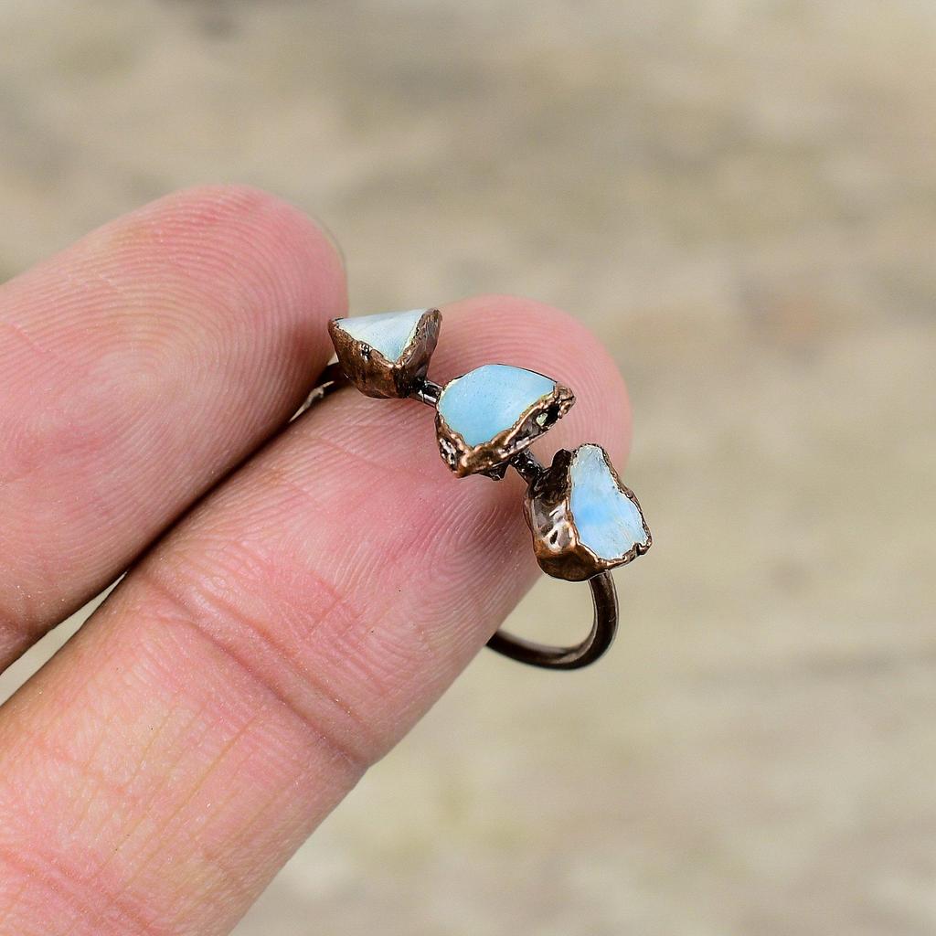 Larimar Rough Ring Electroformed Copper Ring Adjustable Rings Gemstone Copper Jewelry Handmade Ring Electroformed Jewelry Anniversary Gifts