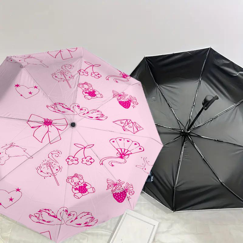 1pc pink rabbit Automatic Open/Close Umbrella Compact Folding Umbrella with 8-Rib Shaft for Women/Men, Elegant Birthday1218S