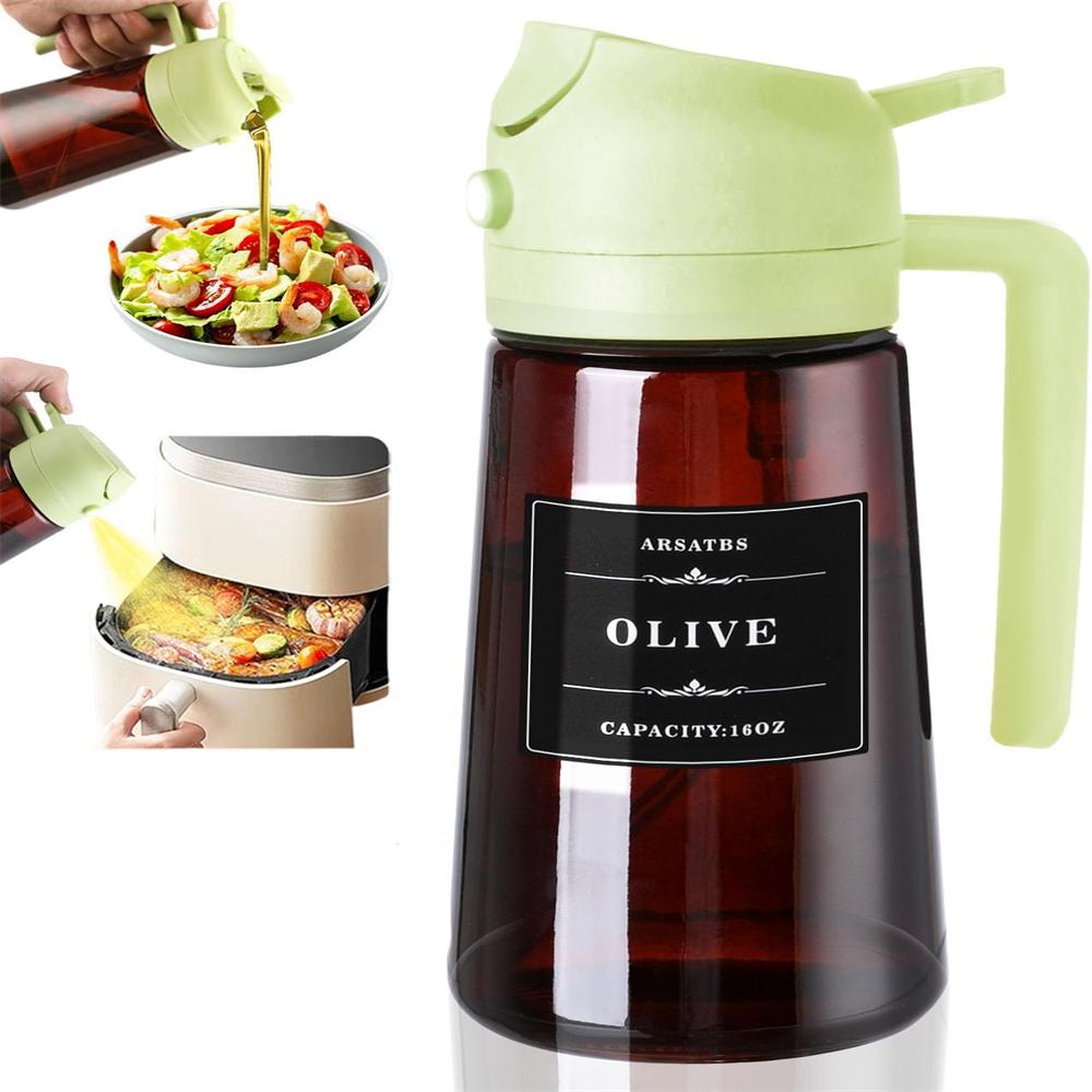 Oil Sprayer for Cooking,470ml 2 in 1 Olive Dispenser Bottle Kitchen Gadgets for Air Fryer/BBQ,Glass Mister Spray with Stickers