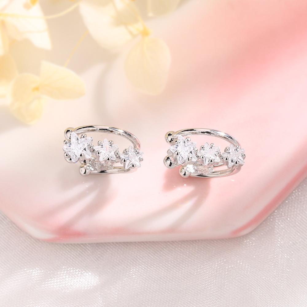 Double-Layer Zircon Star Ear Clips Exquisite Design Super Flash Three Star-Shaped Ear Bone Clips No Ear Holes Meteor Earrings