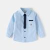 Boys Long Sleeve Shirt School Style Button Down Collared Top Loose Fit Fashion Casual Clothing for Toddler and Kids