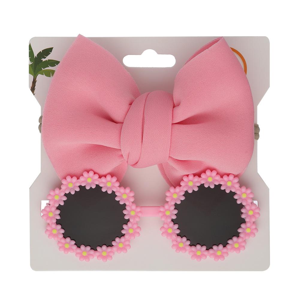 2Pcs Kids Sunglasses Headband Set Baby Unglasses Elastic Nylon Headband Bohemia Beach Seaside Sun Glasses Kids Bow Headwear