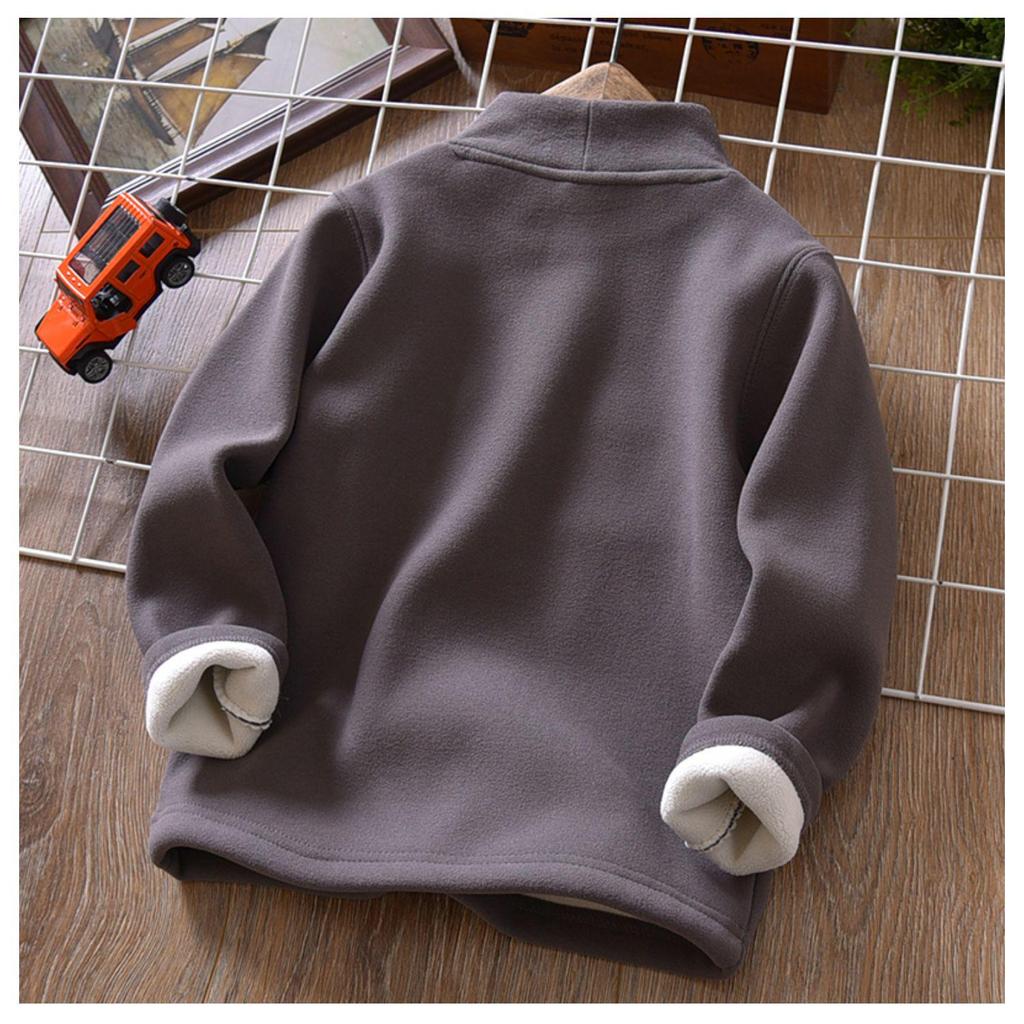 Boys' Half-Turtleneck Warm Autumn Winter Shirt with Velvet  Thickened Medium and Large Children's Clothing for Boys