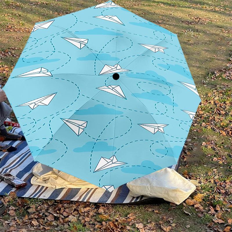1PC Paper Airplanes Clouds Umbrella-9-Rib Reinforced, Automatic Open, Lightweight & Durable, Cute Fashion Accessory for Outdoor-P0764