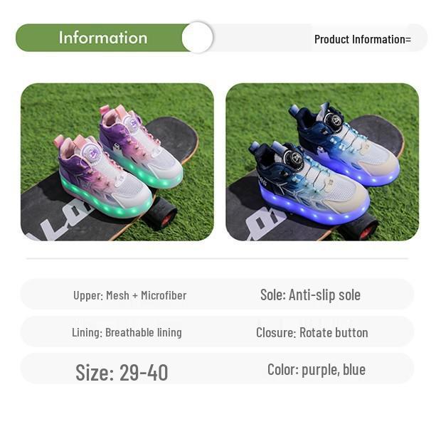 A1RW7V Kids' Retractable Double-Wheel Skating Shoes - Breathable Inline Roller Sneakers for Boys