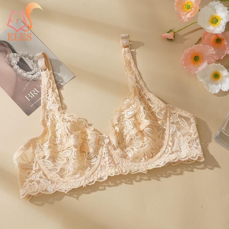 Thin Single-layer Transparent Sexy Bra Full Lace Steel Ring Unlined Bra Fresh Adjustment Plus Size Bra 34-40 Cup BC