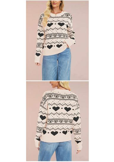 European & American Style Valentine's Heart Pattern Women's Casual Long Sleeve Knit Sweater
