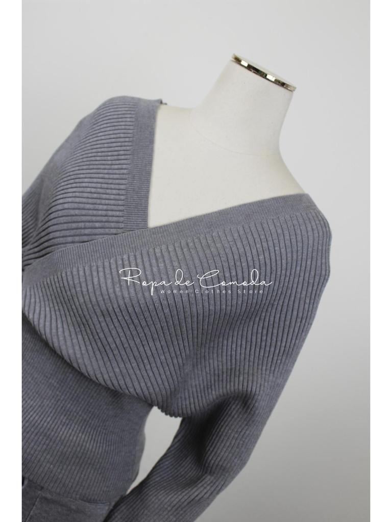 Elegant Off-Shoulder Batwing V-Neck Sweater Two-Piece Set for Women